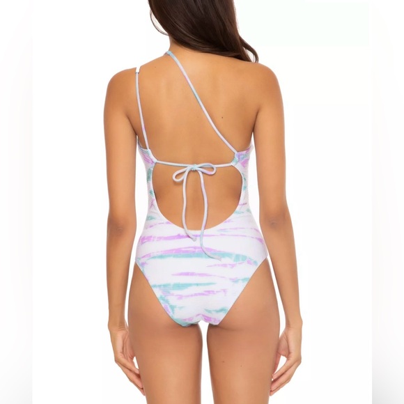 $138 Becca Iconic Asymmetric Ribbed White Tie-Dye One-Piece Swimsuit Large NWT - Picture 2 of 6